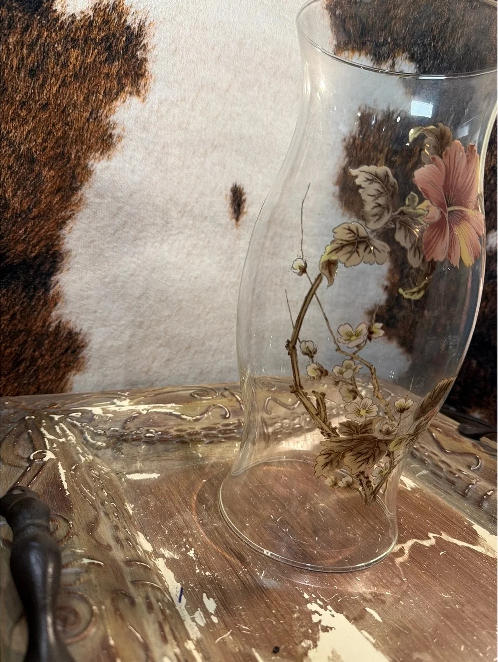 Vintage Floral Glass Hurricane Lamp Shade